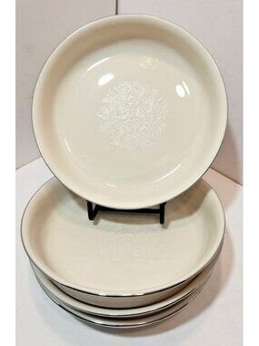Vtg Lenox Moonspun Ivory Platinum Silver Trim 7.5" Coupe Soup Pasta Bowl Set 4